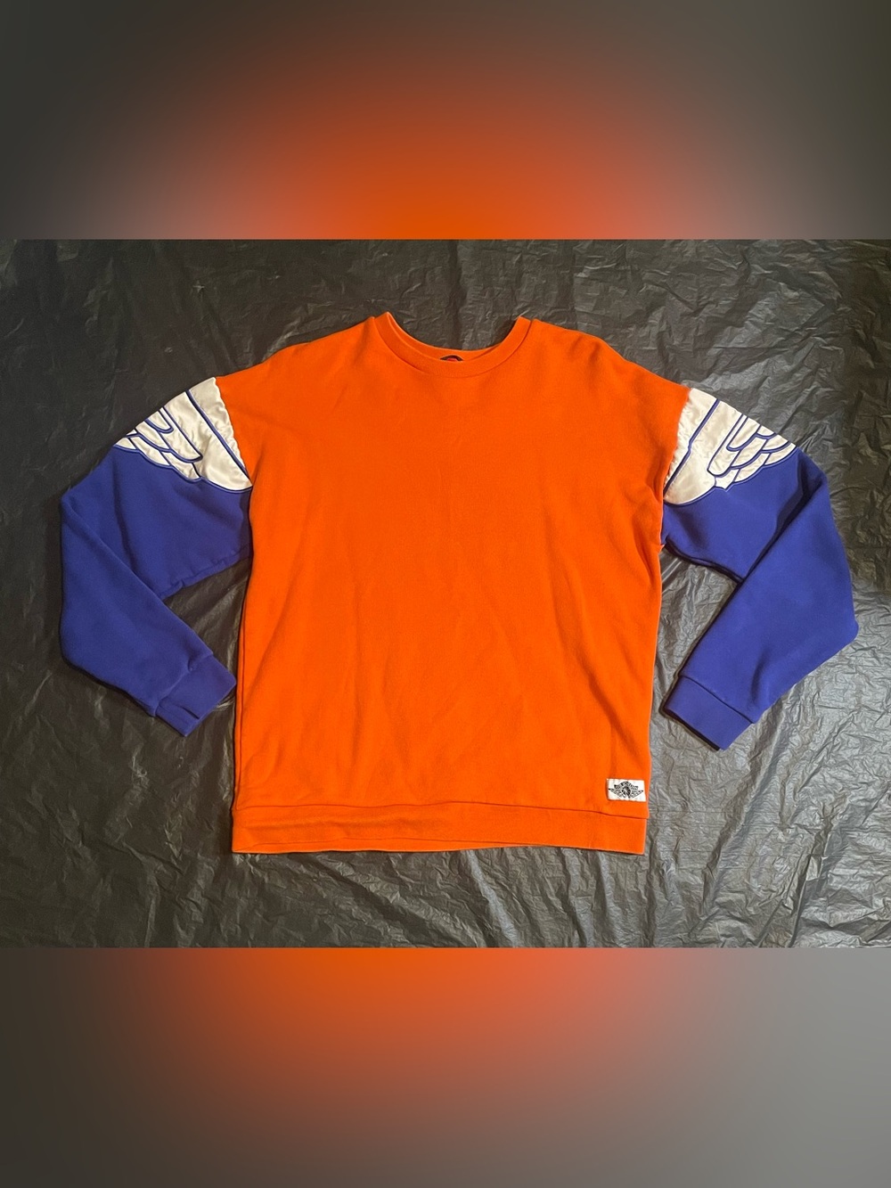 Nike Air Jordan Wings Classics Crew Sweatshirt Orange Royal Blue Satin Men's M
